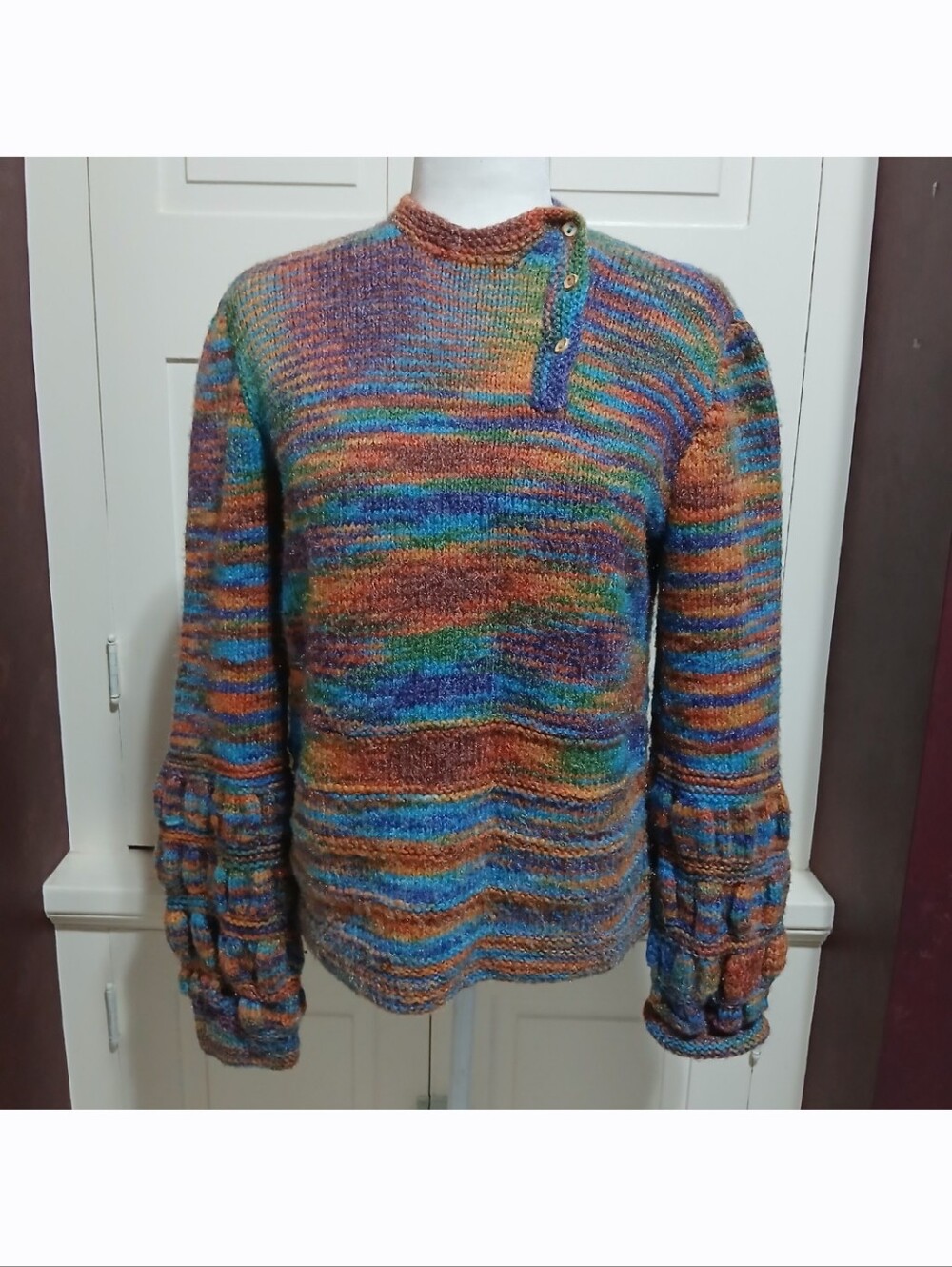 Handmade Women's Size M Multicolor Rainbow Striped Boho Sweater